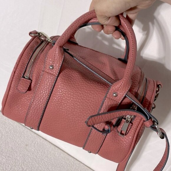 JustFab Pink Faux Pebbled Leather Mini Duffel Bag Cross Body Shoulder Bag Purse - Picture 4 of 13